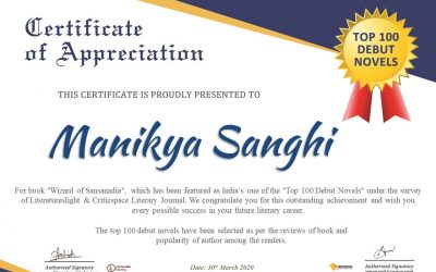 Manikya Wins ‘BEST DEBUT NOVEL AWARD’ and also Gets Featured Among ‘TOP 100 DEBUT NOVELS of 2019’