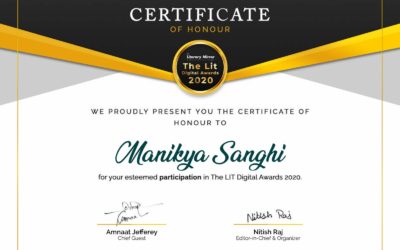 Manikya and his book ‘Wizard of Sansanadia’ wins ‘Certificate of Honour’ in the prestigious ‘LIT DIGITAL AWARDS 2020’