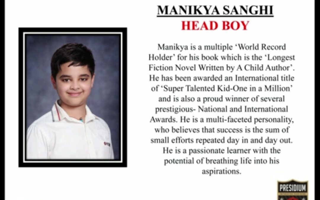 Manikya re-elected as the ‘Head Boy’ of his School’s Junior Student Council in Grade 8