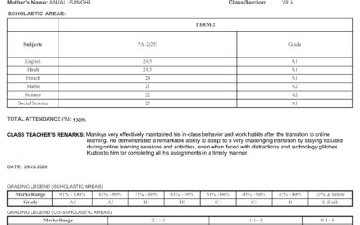 Manikya receives 94% marks during Grade 7 Periodic assessment exams