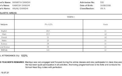 Manikya received 94% marks in Grade 8 Periodic Exams