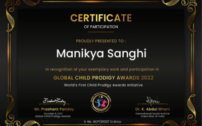 Manikya receives Certificate from Global Child Prodigy Awards